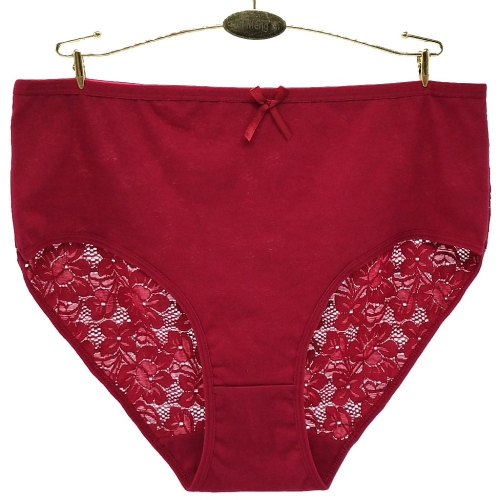 Red 2X Large size Cotton Panties with Lace Back Panel / Bum Cover